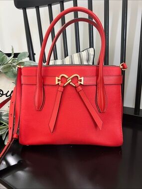 kate spade Red Leather Top-Handle Satchel with Bow Detail